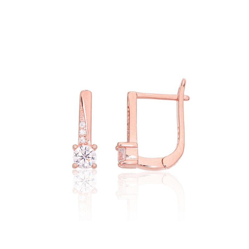 Silver earrings with 'english' lock, Silver 925°, red gold (Plating), Zirkons