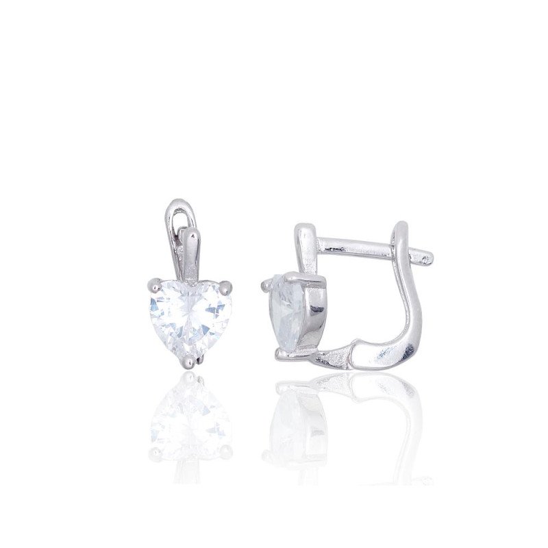 Silver earrings with 'english' lock, Silver 925°, Rhodium (Plating), Zirkons