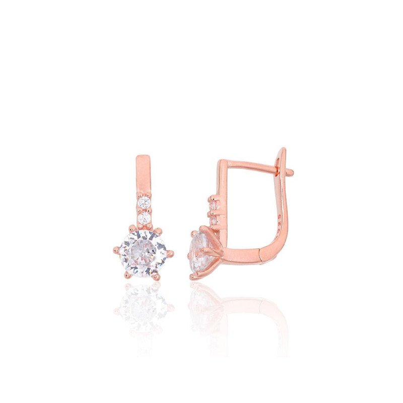 Silver earrings with 'english' lock, Silver 925°, red gold (Plating), Zirkons