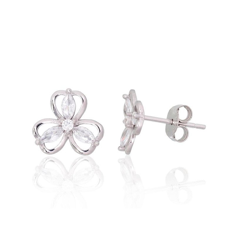 Silver stud earrings, Silver 925°, Rhodium (Plating), Zirkons