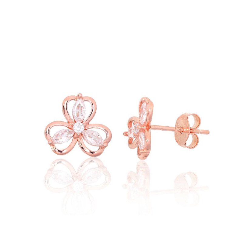 Silver stud earrings, Silver 925°, red gold (Plating), Zirkons