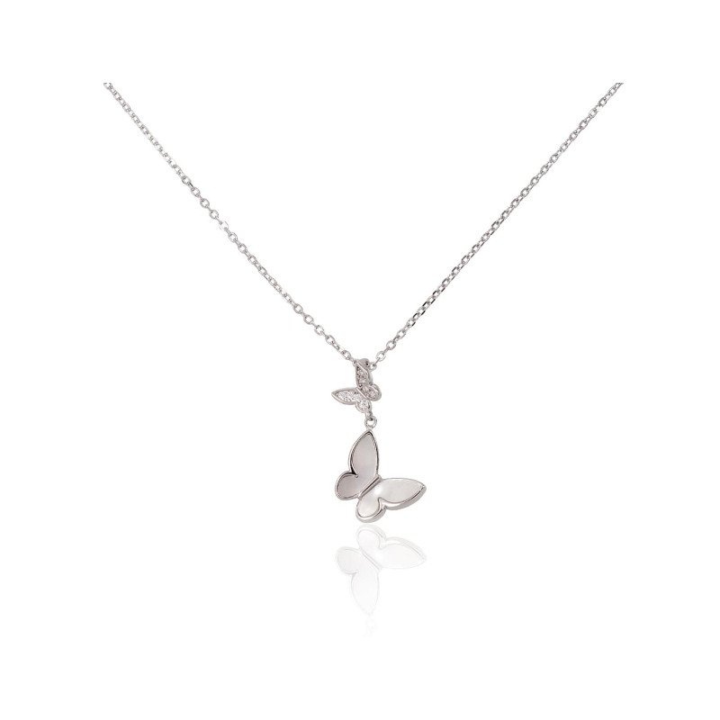 Silver necklace, Silver 925°, Rhodium (Plating), Zirkons, Mother-of-pearl
