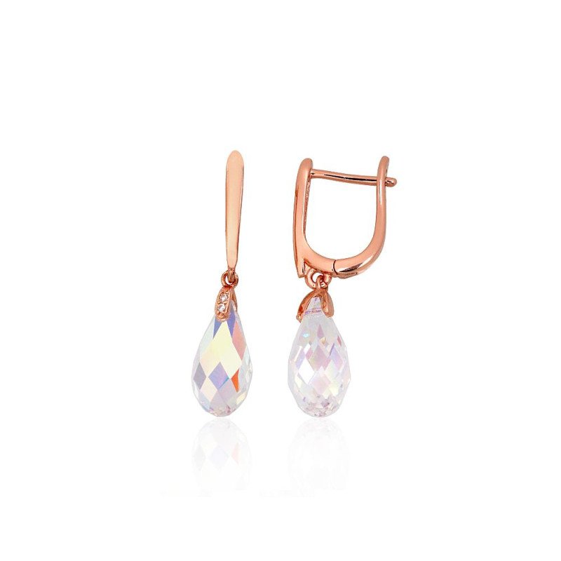 Серебряные серьги на английском замке, Серебро 925°, красное золото (покрытие), Цирконы