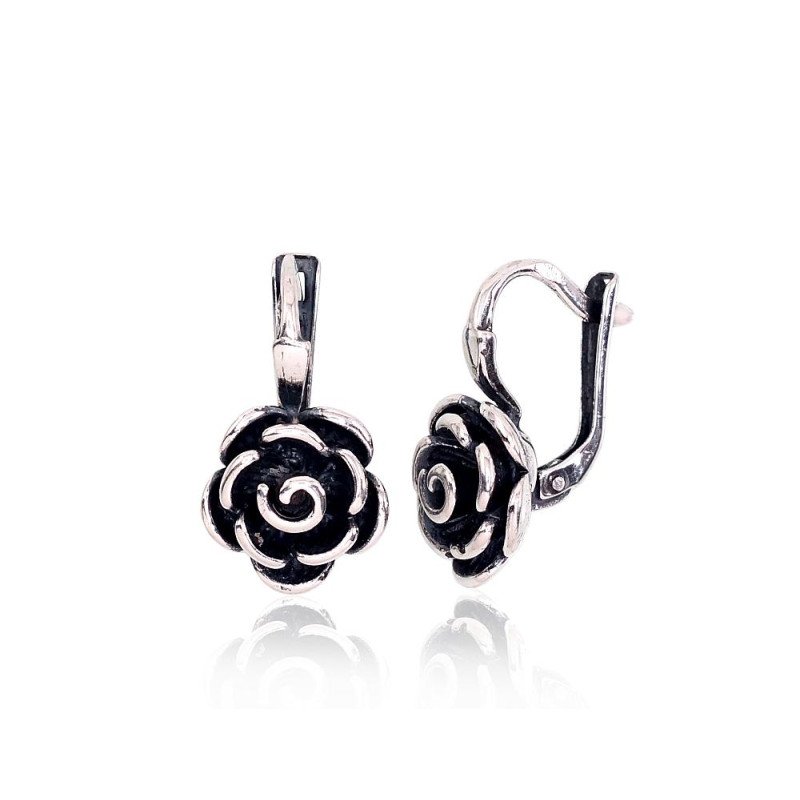 Silver earrings with 'english' lock, Silver 925°, oxide (Plating)
