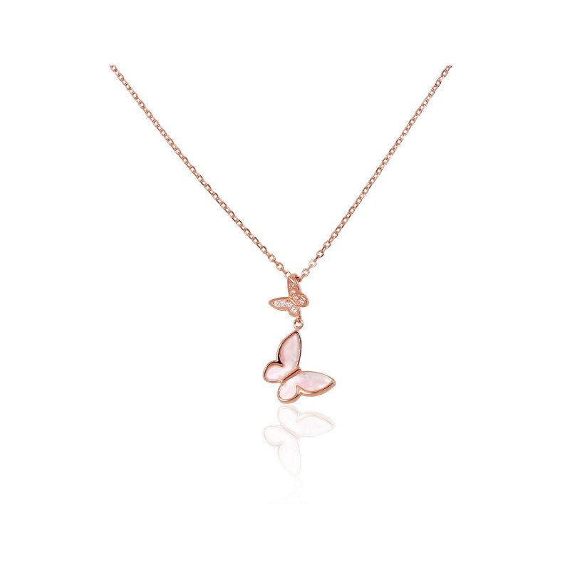 Silver necklace, Silver 925°, red gold (Plating), Zirkons, Mother-of-pearl