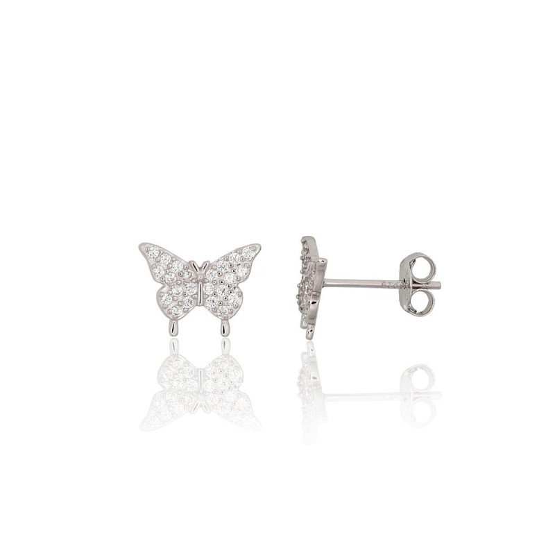 Серебряные серьги-пуссеты, Серебро 925°, родий (покрытие), Цирконы