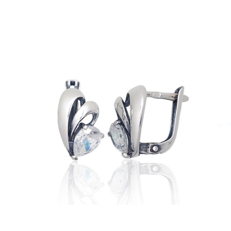 Silver earrings with 'english' lock, Silver 925°, oxide (Plating), Zirkons