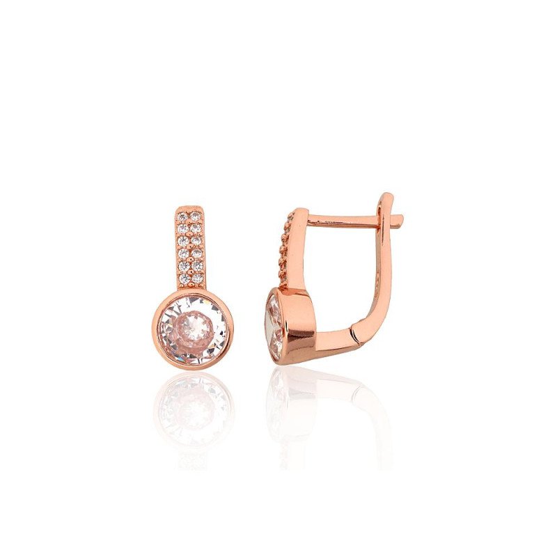 Silver earrings with 'english' lock, Silver 925°, red gold (Plating), Zirkons