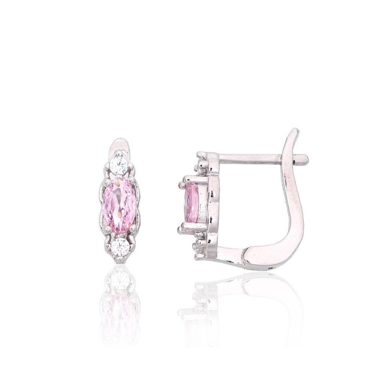 Silver earrings with 'english' lock, Silver 925°, Rhodium (Plating), Zirkons