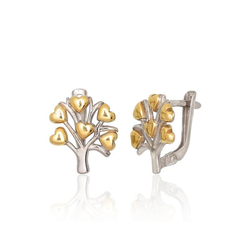 Серебряные серьги на английском замке, Серебро 925°, родий (покрытие)/, желтое золото (покрытие)