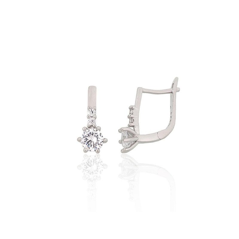 Silver earrings with 'english' lock, Silver 925°, Rhodium (Plating), Zirkons