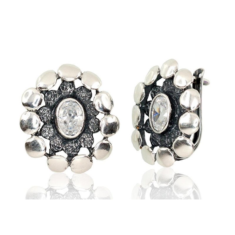 Серебряные серьги на английском замке, Серебро 925°, Цирконы