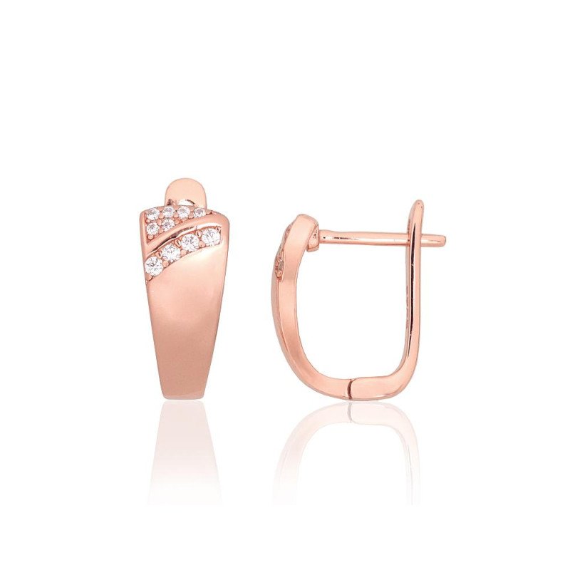 Серебряные серьги на английском замке, Серебро 925°, красное золото (покрытие), Цирконы