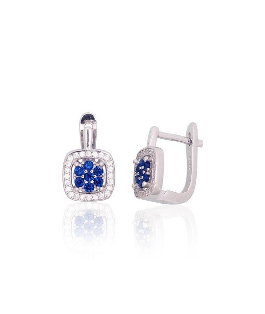 Silver earrings with 'english' lock, Silver 925°, Rhodium (Plating), Zirkons