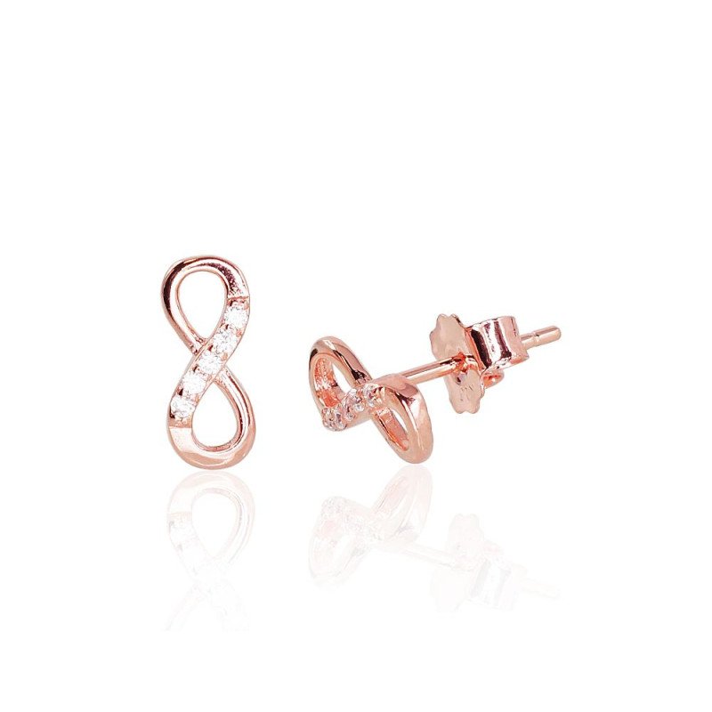 Silver stud earrings, Silver 925°, red gold (Plating), Zirkons