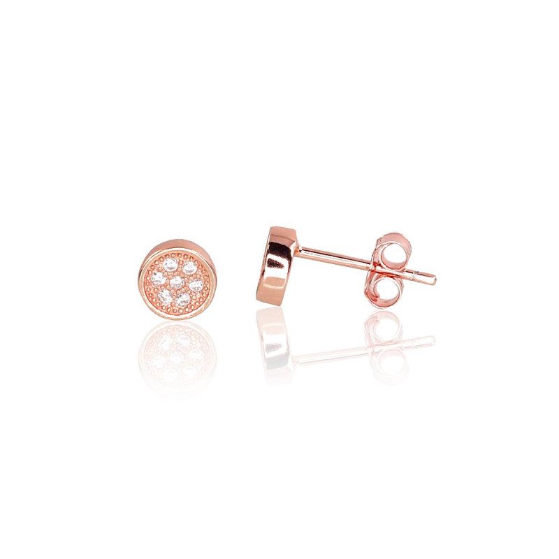 Silver stud earrings, Silver 925°, red gold (Plating), Zirkons
