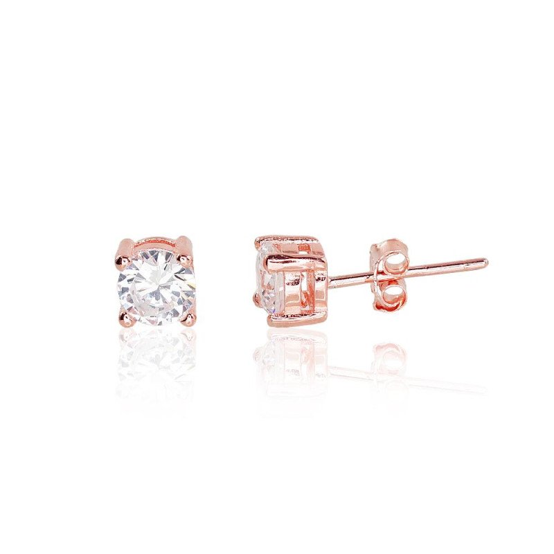 Silver stud earrings, Silver 925°, red gold (Plating), Zirkons