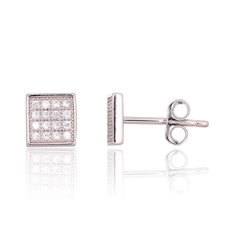 Серебряные серьги-пуссеты, Серебро 925°, родий (покрытие), Цирконы