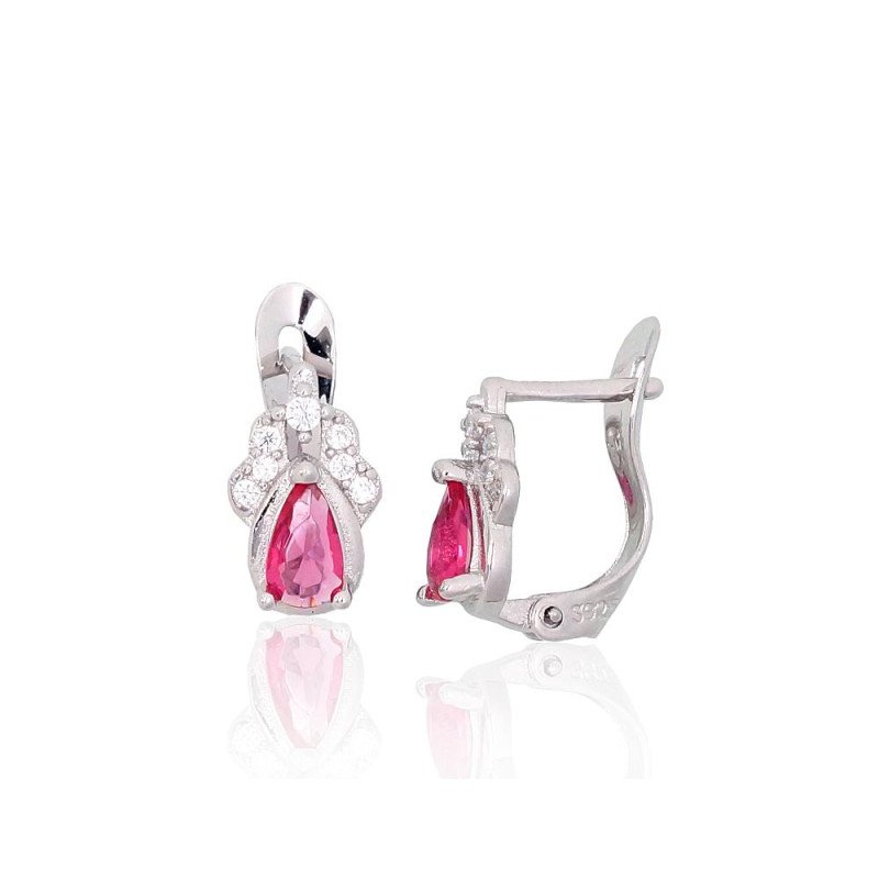 Silver earrings with 'english' lock, Silver 925°, Rhodium (Plating), Zirkons