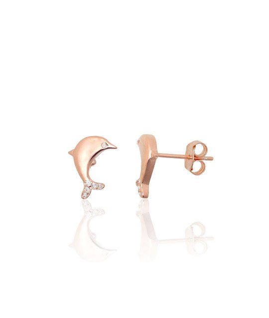 Серебряные серьги-пуссеты, Серебро 925°, красное золото (покрытие), Цирконы