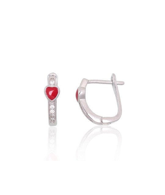 Серебряные серьги на английском замке, Серебро 925°, родий (покрытие), Цирконы, Ювелирная эмаль