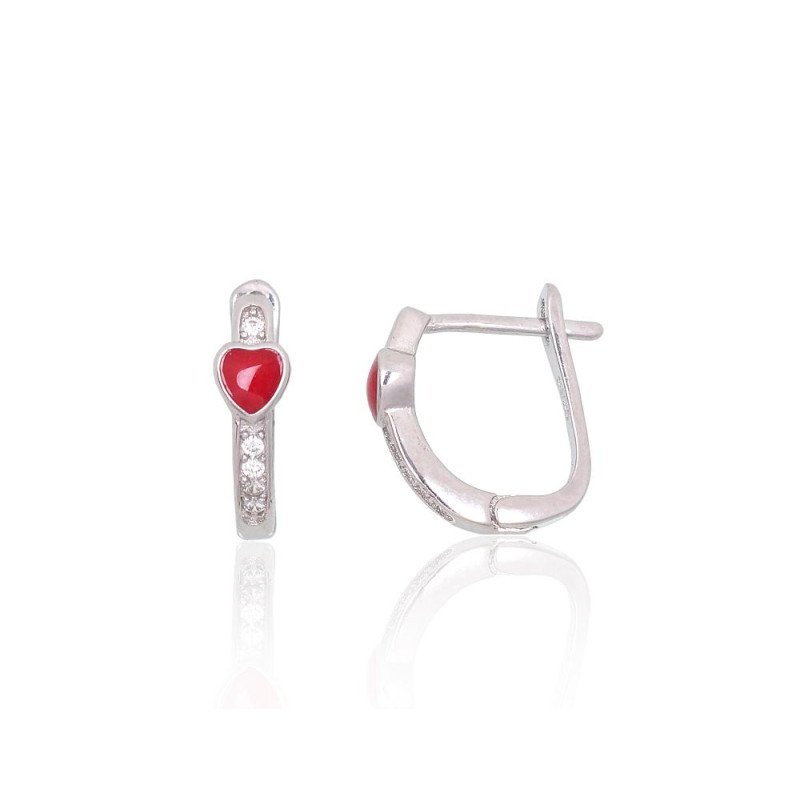 Серебряные серьги на английском замке, Серебро 925°, родий (покрытие), Цирконы, Ювелирная эмаль