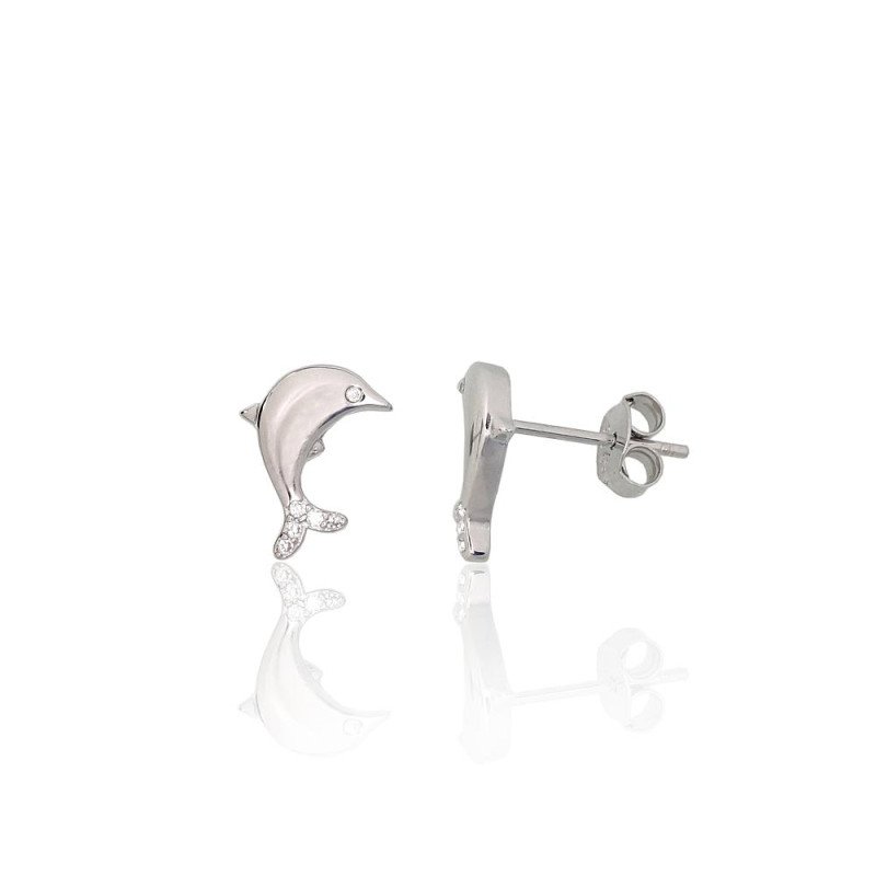 Серебряные серьги-пуссеты, Серебро 925°, родий (покрытие), Цирконы