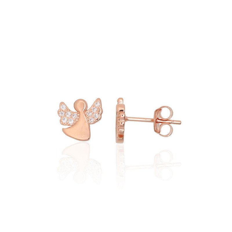 Silver stud earrings, Silver 925°, red gold (Plating), Zirkons