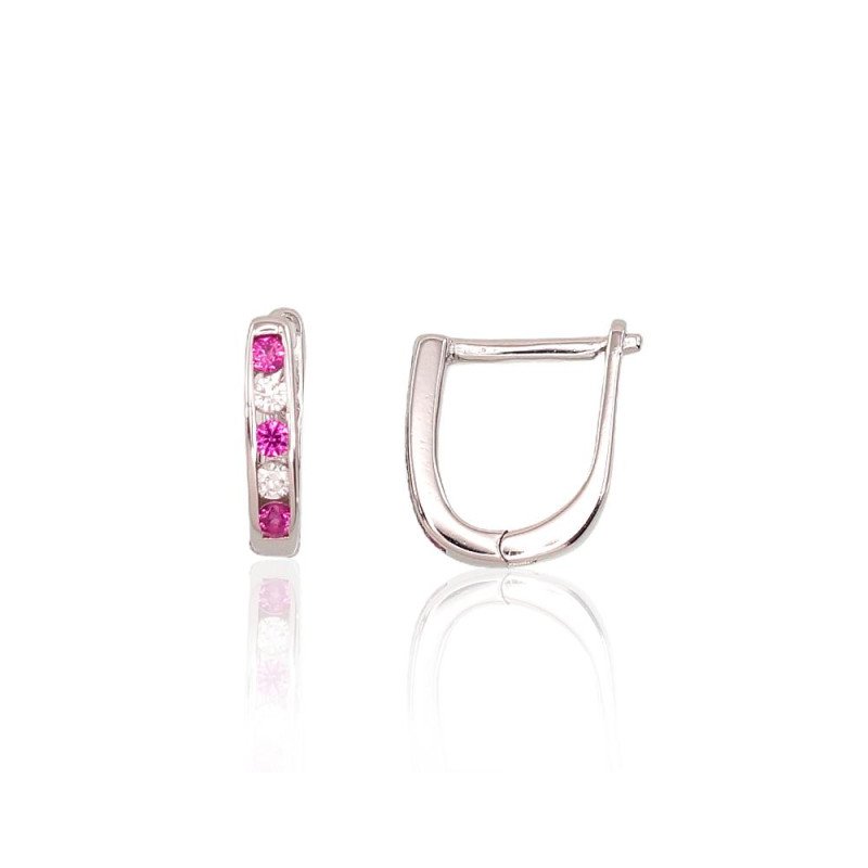 Silver earrings with 'english' lock, Silver 925°, Rhodium (Plating), Zirkons