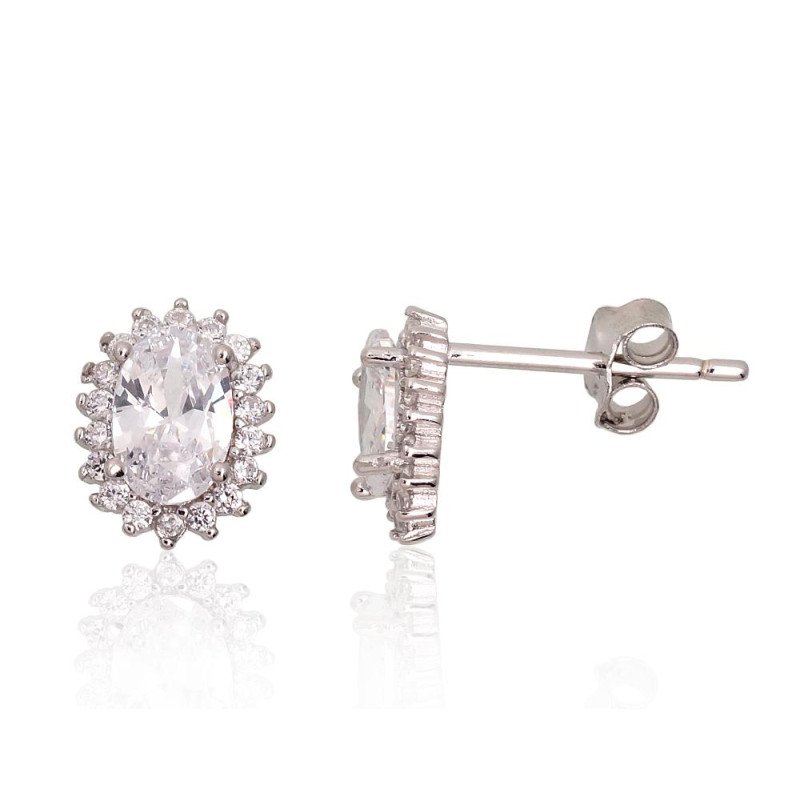Silver stud earrings, Silver 925°, Rhodium (Plating), Zirkons