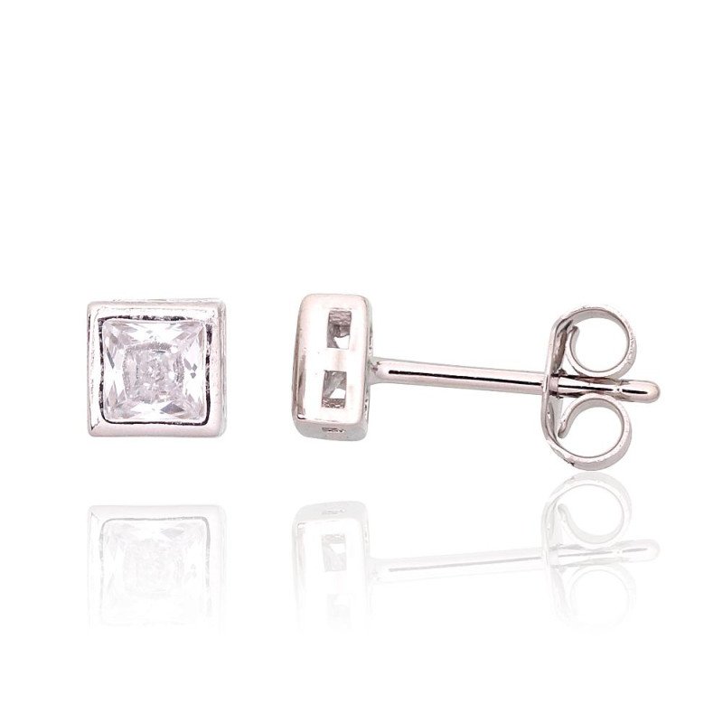 Silver stud earrings, Silver 925°, Rhodium (Plating), Zirkons