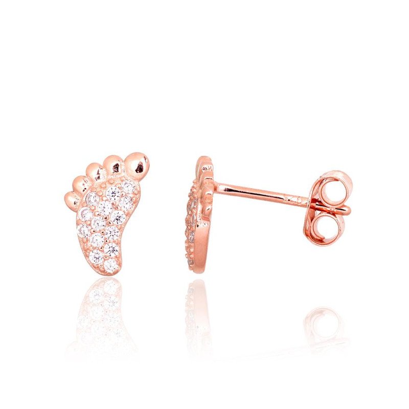 Silver stud earrings, Silver 925°, red gold (Plating), Zirkons