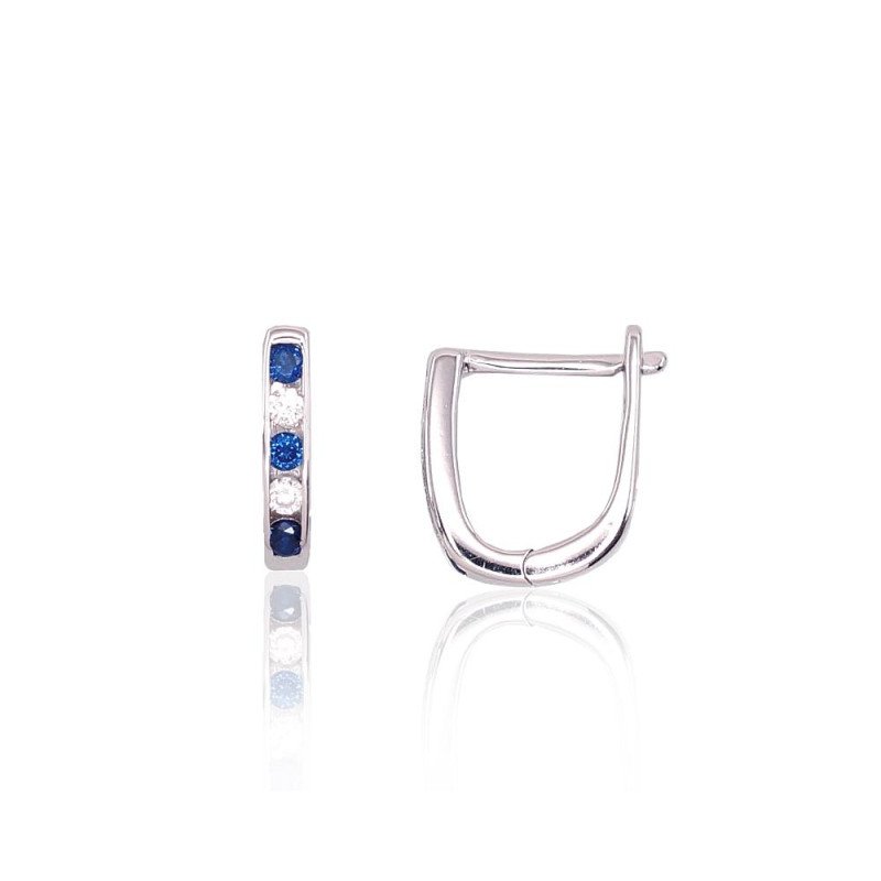 Silver earrings with 'english' lock, Silver 925°, Rhodium (Plating), Zirkons