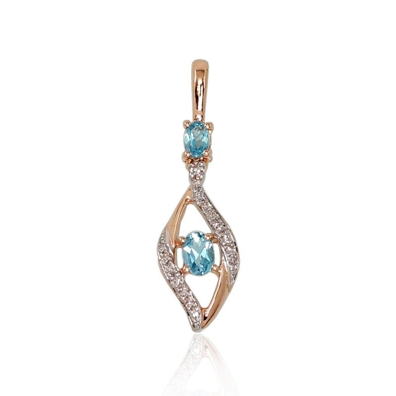 Gold pendant, Red Gold 585°, Rhodium (Plating), Diamonds, Blue Topaz