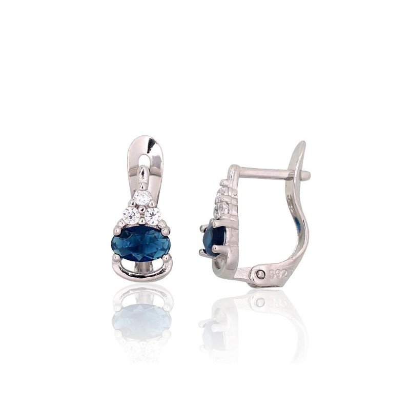Silver earrings with 'english' lock, Silver 925°, Rhodium (Plating), Zirkons