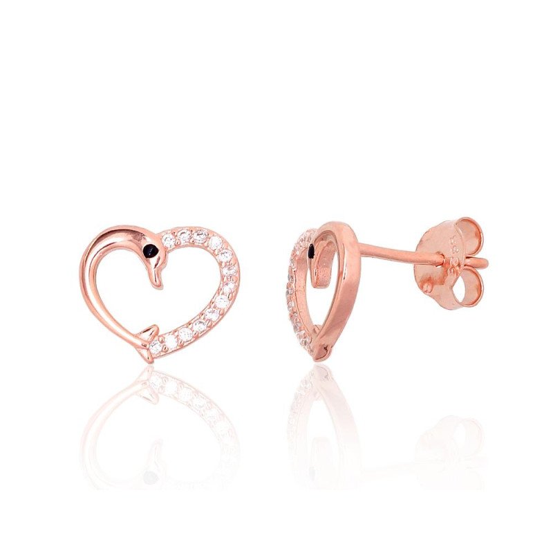 Silver stud earrings, Silver 925°, red gold (Plating), Zirkons