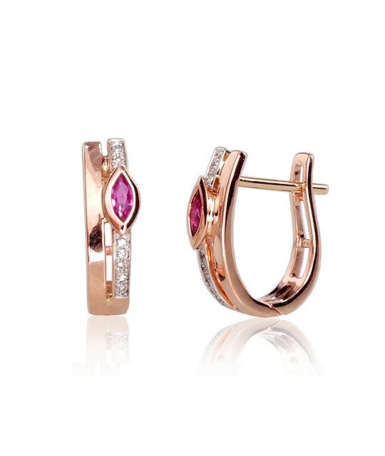 'Inglise' sulguriga kullast kõrvarõngad, Punane Kuld 585°, roodium (kate), Briljant, Rubiin