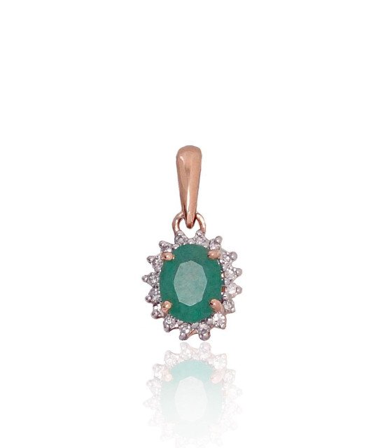 Gold pendant, Red Gold 585°, Rhodium (Plating), Diamonds, Emerald