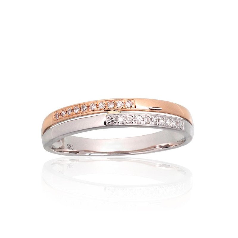 Gold ring, White/Red Gold 585°, Diamonds