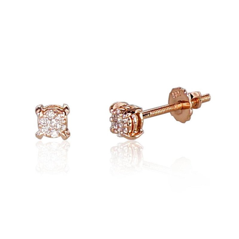 Gold screw studs earrings, Red Gold 585°, Diamonds