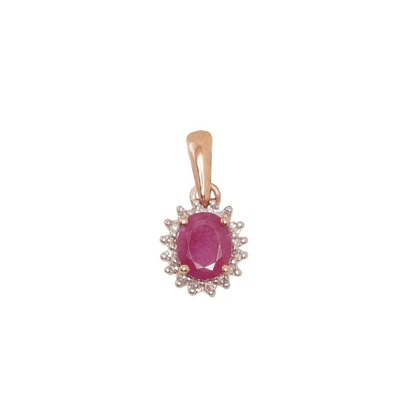 Gold pendant, Red Gold 585°, Rhodium (Plating), Diamonds, Ruby