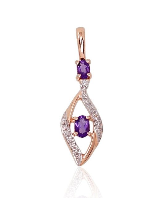 Gold pendant, Red Gold 585°, Rhodium (Plating), Diamonds, Amethyst