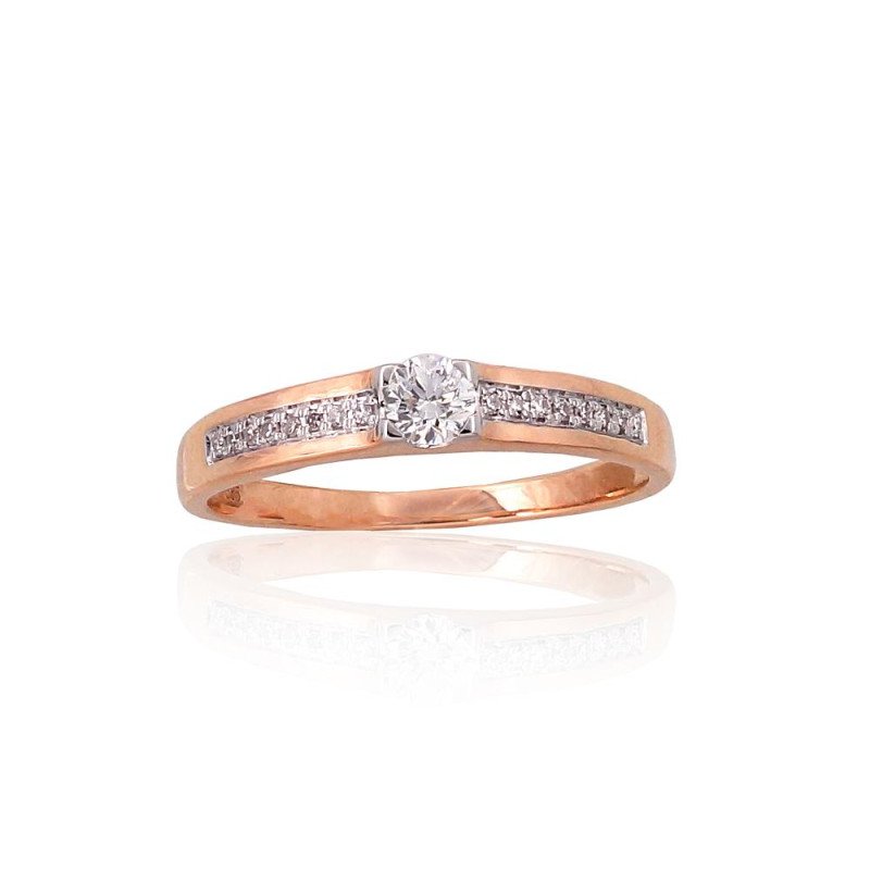 Gold ring, Red Gold 585°, Rhodium (Plating), Diamonds