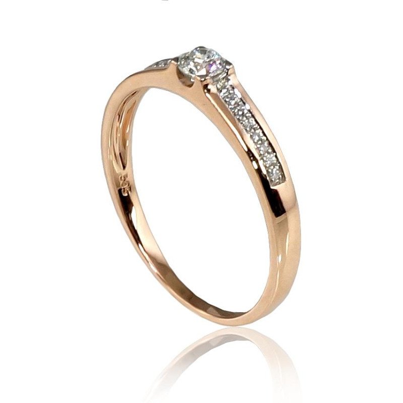 Gold ring, Red Gold 585°, Rhodium (Plating), Diamonds