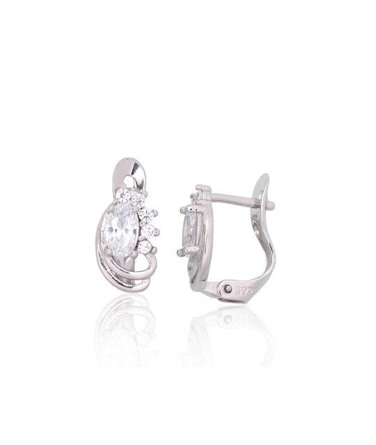'Inglise' sulguriga hõbekõrverõngad, Hõbe 925°, roodium (kate), Tsirkonid