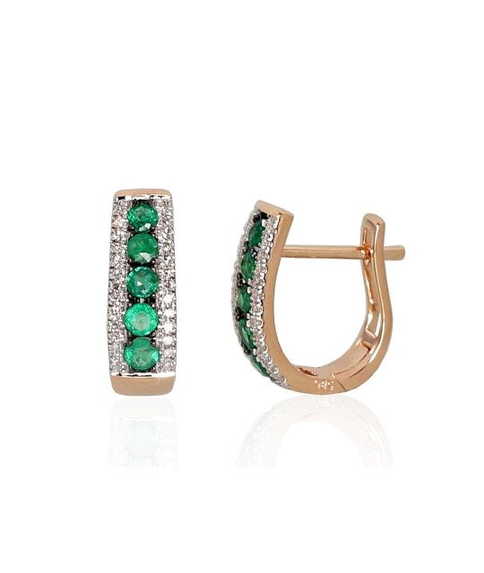 'Inglise' sulguriga kullast kõrvarõngad, Punane Kuld 585°, roodium (kate), Briljant, Smaragd