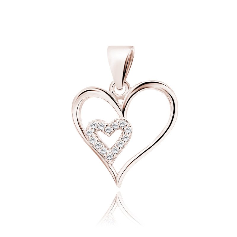 Silver pendant with white zircons, Heart