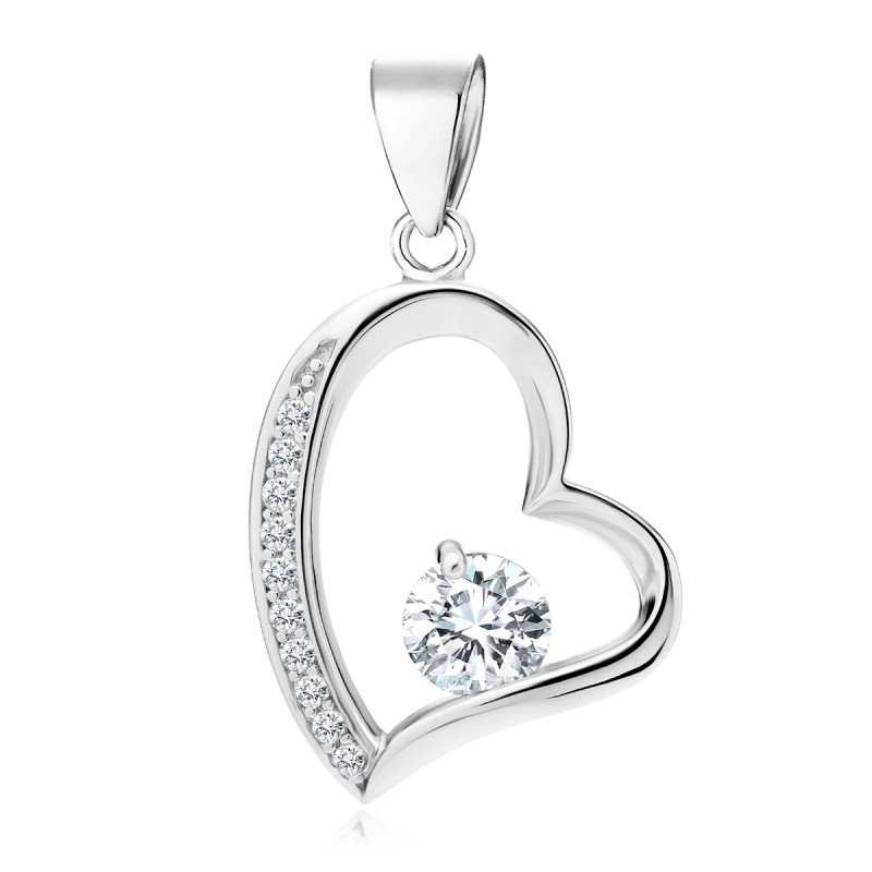 Silver pendant white zirconia, Heart microsetting and white zircons