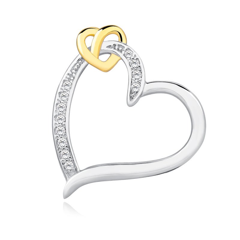 Gold-plated silver pendant, Heart with zirconia