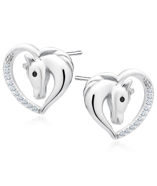 Hopeinen Sydänkorvakoru, Hevonen Mustalla Silmällä Ja Valkoisilla Zirkoneilla